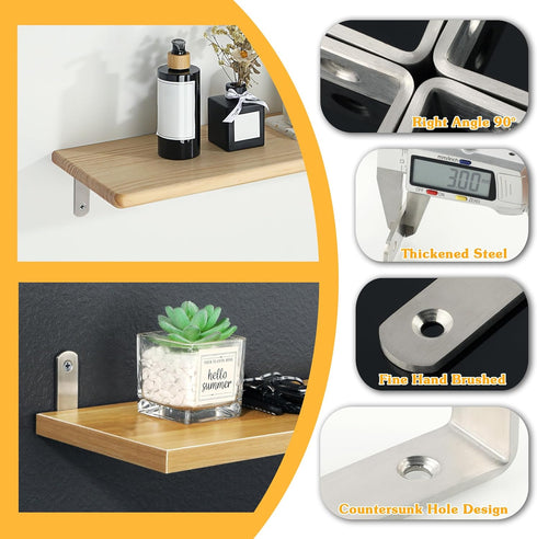 Mount,Brushed,6x4 Inch(Pack 4) Alise Floating Shelf Brackets,Wall Bracket for Shelves Heavy Duty L Brackets Corner