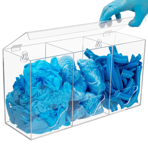 3 SEANADO Clear Acrylic Glove Holder Dispenser with Lid, Compartments Hygiene Station Storage Box for Beard Nets
