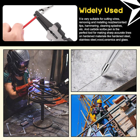 8" 6 Function MIG Welding Pliers - Dual-Sided Gage Standard Metal Gauge Measurement and Tungsten Carbide Scriber