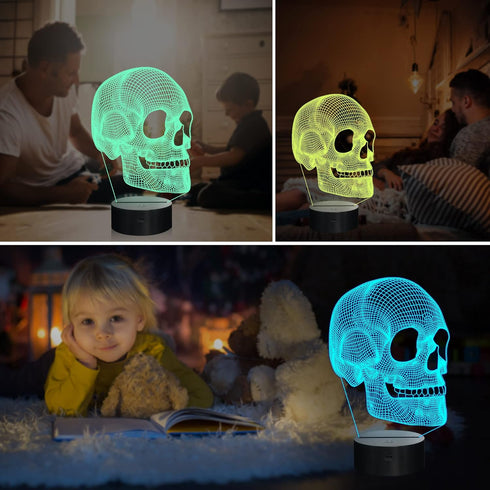 Ammonite 3D 16 Skull Night Light for Kids, Illusion Lamp LED Desk Table Lamp Colors Change with Remote Control