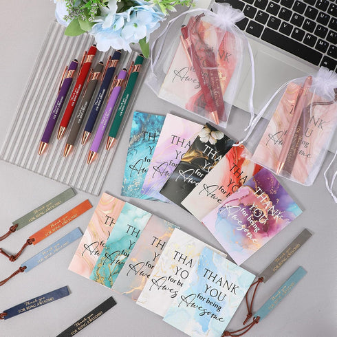 Qilery Employee Appreciation Gifts Set, Mini Notebook, Ballpoint Pen, Leather Bookmark, Thank You Gift for Teacher Staff