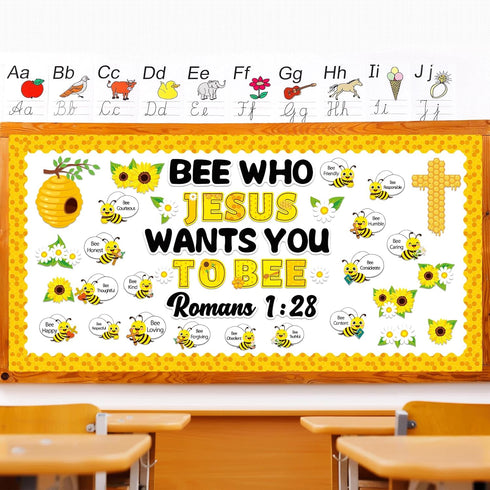 gisgfim Bee Jesus Bulletin Board Decorations, Summer Christian Religious Cutouts, Cross Borders for Sunday School Decor