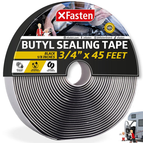 Butyl Tape RV Black, 3/4 in x 45 Ft, 1/8 in Thick, Leak Proof Butyl Putty Tape