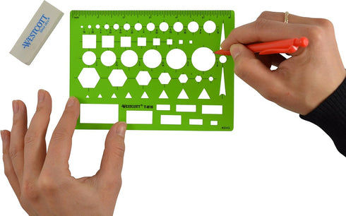 Westcott T-816 All-Purpose Technical Drawing Template, Green, 4.5 by 6 in, Plastic Shape Tool