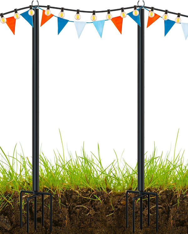 LANDVOI Metal String Light Poles for Outside Hanging - Backyard, Garden, Patio,