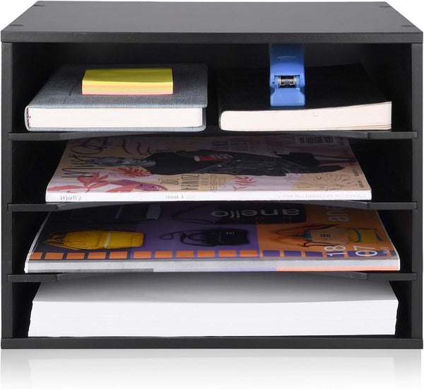 Desk Paper Organizer, Wood Storage for Office Paper Shelves, Adjustable Letter Tray File Sorter