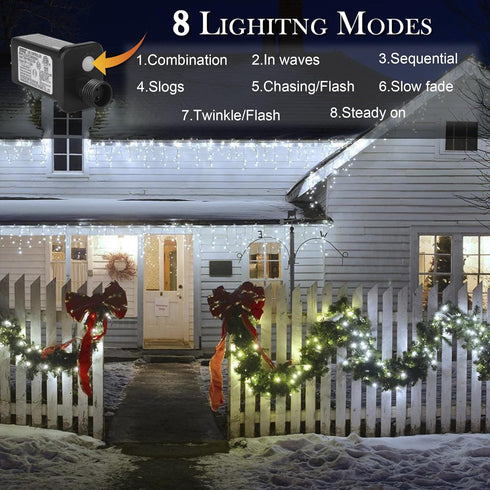 weillsnow 164 500 8 FT LED Christmas Lights Outdoor, Waterproof Christmas Fairy Lights with Timer, Plug in White LED