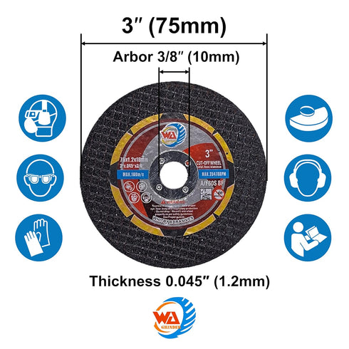 WA 12PACK 3" x.045 x3/8" Thin Cut Off Disc Kit, 12 Discs + 1 Mandrel for Die Grinder Tool Accessories Cutting Wheel
