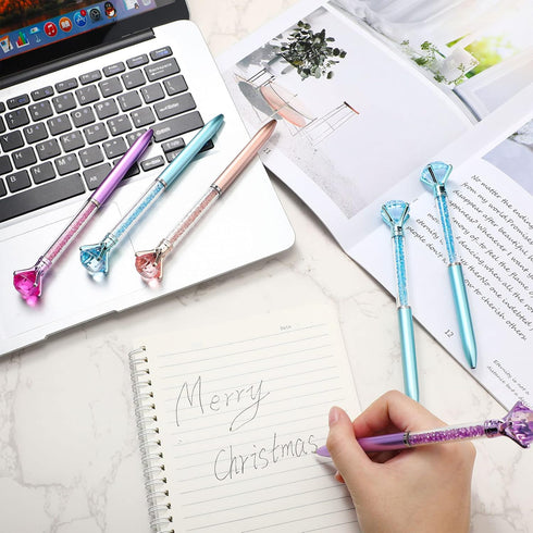 Sherr 100 Pack Big Crystal Diamond Pens, Cute Retractable Ballpoint Pens with Rhinestones, 4 Color Black Gel Ink