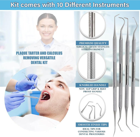 A2Z-Dental Set, (Set 7Pcs) Tools Dental Pick Oral Care Kit, Stainless Steel Dental Hygiene Kit Tooth Scraper Tartar