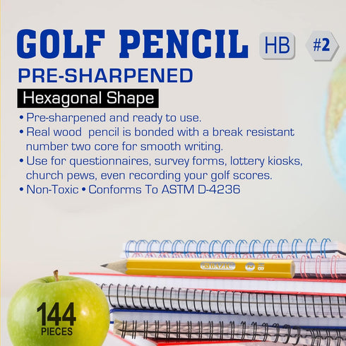 BAZIC Golf Pencil Yellow Pre-Sharpened #2 HB, Mini Pencils Bulk Class Pack for School (144/Pack)
