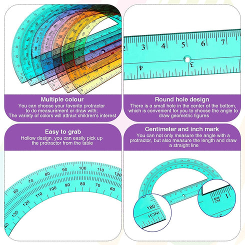 Zonon 12 Pieces Protractors Bulk, Plastic 180 Degrees 6 Inch Translucent for Geometry, Angle Measurement, School