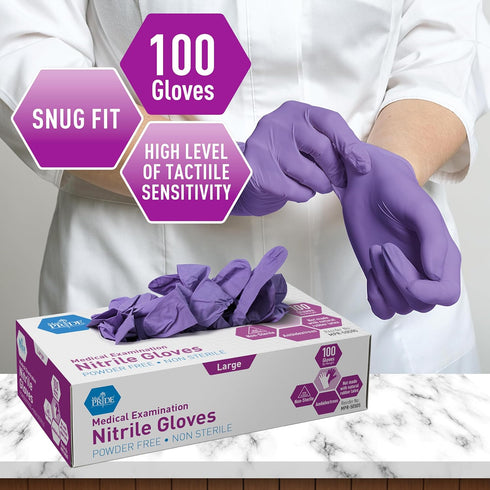 (Pack 100) MedPride Powder-Free Nitrile Exam Gloves, Large, Large