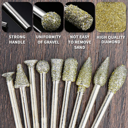 30Pcs Diamond Grinding Burr Drill Bit Set, Stone Carving Rotary Tool Accessories Polishing Mix with 1/8 inch Shank,