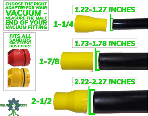 Vacuum Adapter for Dewalt or Craftsman Sanders, Dust Collection, Galactic Gadgets (2-1/2in - Yellow)