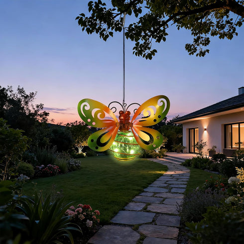 MAXTHOT 2 Pack Butterfly Garden Decor with Bouncy Springs Pendant Lights Birthday Gifts for Women Mom,Hanging Solar