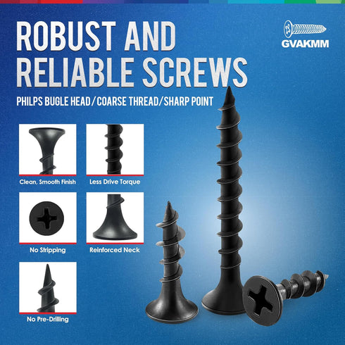 #7x5/8'' Drywall Screws, 0.75LB (453pcs), Black Coarse Thread Phillips Bugle Head, Sharp Point for Wood and Sheetrock