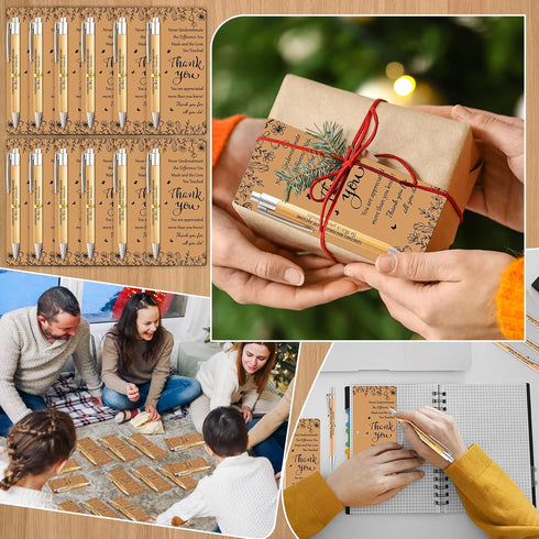 50 Sets gisgfim Employee Appreciation Gift Bulk Inspirational Bamboo Ballpoint Pens with Thank You Greeting Cards