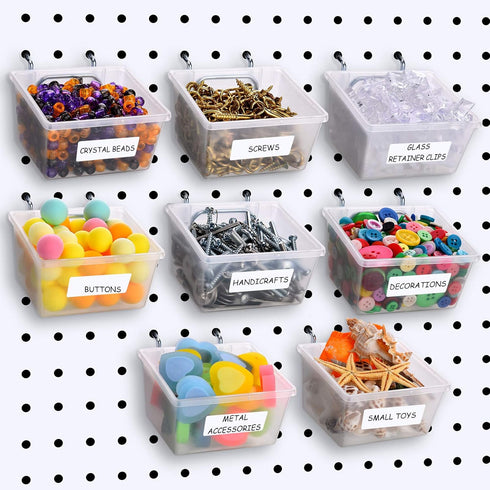 Patelai 8 Packs Pegboard Bins with Hooks and Labels, DIY Accessories Workbench Bins for Organizing Hardware, Garage