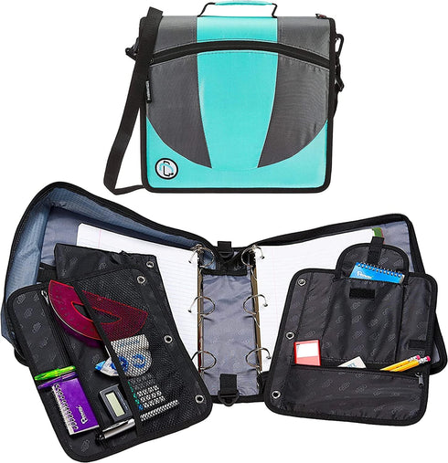 Case-it The Dual 2-in-1 Zipper Binder, 1.5 Inch D-Rings, Includes Pencil Pouch, Multiple Pockets, Spearmint Dual-101