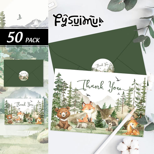 50 Pack 4 6 Inch FYSUIMU Woodland Thank You Cards Watercolor Mountain Forest Woodland Animal Greeting Cards