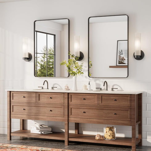 TETOTE Black Wall Sconce Modern Bathroom Wall Light Fixtures Farmhouse Wall Lights with Frosted Glass Shade for Mirror