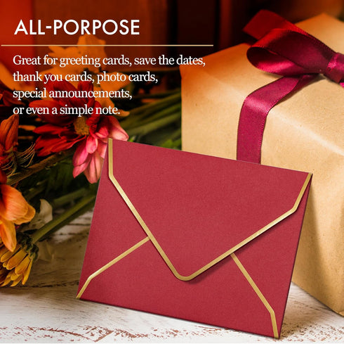 Invitation Envelopes, 100-Pack 5x7 for Invitations, Gold Foil Bordered A7, Christmas Colors