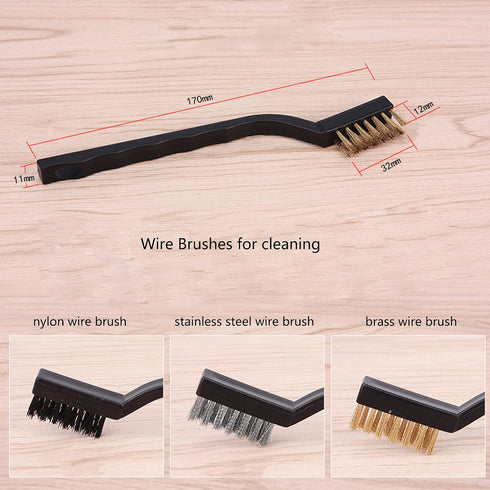 3Pcs Mini Wire Brush Set for Cleaning and Rust Removing, 7 Inch Industrial Brushes of Stainless Steel/Nylon/Brass