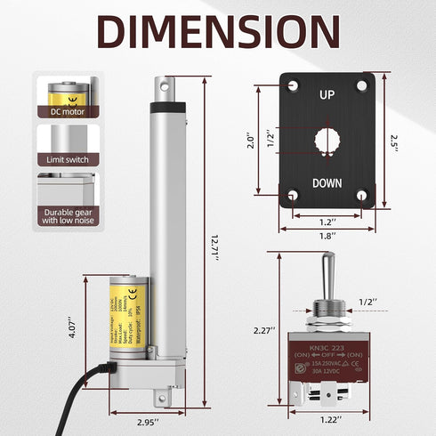 12 Volt Linear Actuator 1000N 8 Inch Stroke 200MM Heavy Duty with Reverse Polarity Switch, IP54 Waterproof