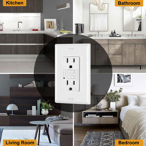 ELECTECK 2 Pack GFCI Outlets 15 Amp, Non-Tamper Resistant, Decor GFI Receptacles with LED Indicator, Ground Fault