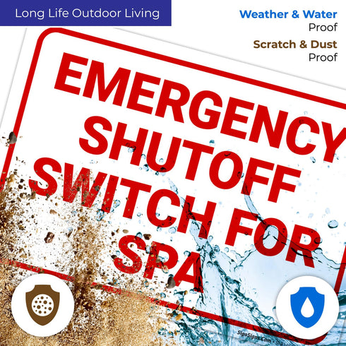 10x7 Inches, .040 Emergency Shutoff Switch for Spa Sign, Rust Free Aluminum, Fade Resistant, Made in USA