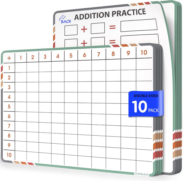 SCRIBBLEDO Addition Math Practice, 9”x12” Small White Board, Dry Erase Sheets for 1st Grade Classroom Pack