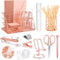 Rose Gold Office Supplies, Mesh Desk Organizers with Tape Holder, Stapler, Pen Holder, and More for Office