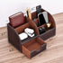 KINGFOM PU Leather Desk Organizer, Pen Pencil Holder Caddy Storage Box with Drawer, 6 Compartments (Brown)