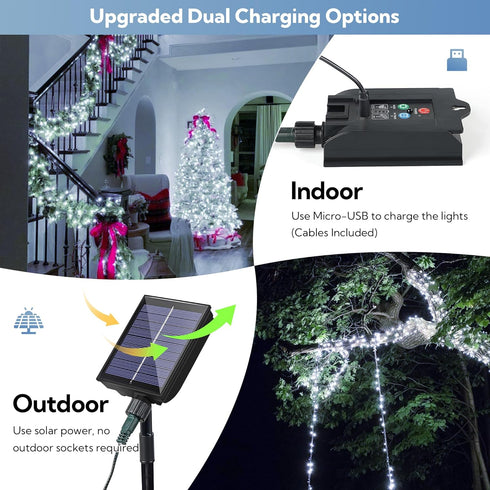 2 Pack 144ft 400 8 woohaha Solar String Lights,Total LED Solar White Christmas Lights Outdoor with Remote and Timer