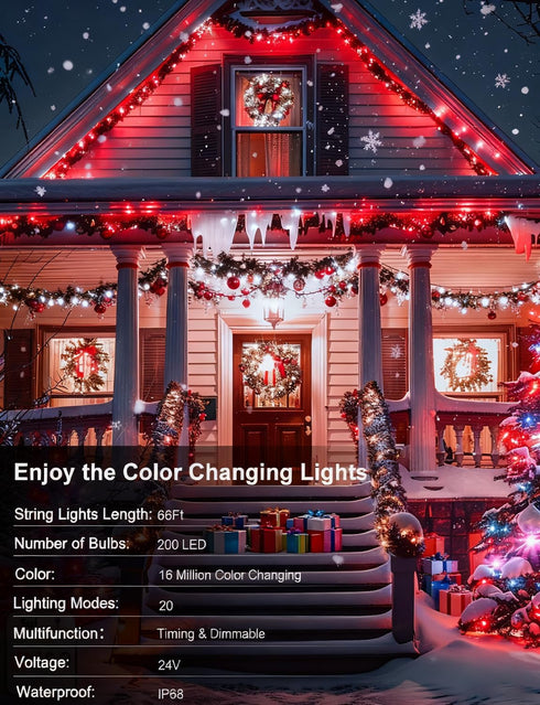 200 66Ft echosari Christmas String Lights, LED Color Changing Smart String Lights with App, Music Sync for Bedroom