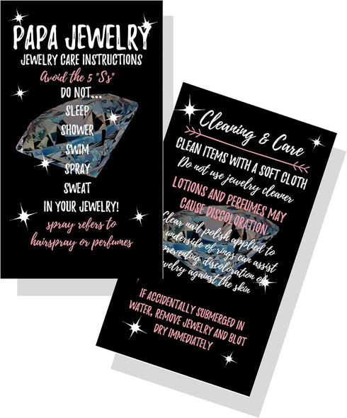 Jewelry Cleaning and Care Cards for Papa, Package of 50, Bling Luminous Silver Diamond Jewelry Care Instructions