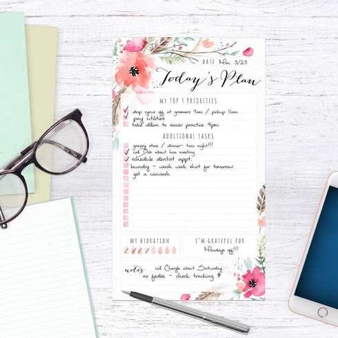 Boho Spirit Sticky Note Daily to-Do Planner - 50 Sticky Pages for Daily Tasks, Floral Note Scheduling, 6" x 10" Planner