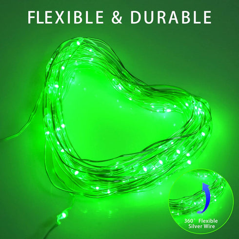 YAOZHOU Green Solar Fairy String Lights, 2 Pack 100LED, IP67 Waterproof for Outdoor Decorations