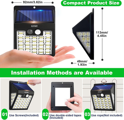 72 IP65 3 Door(2 Packs) Solar Lights Outdoor, LED Motion Sensor Wall Light, Waterproof and Lighting Modes, Solar