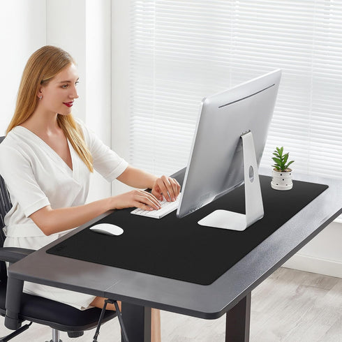 Cacoy Leather Desk Pad Protector, 36" x 20" Large Mouse Pad, Waterproof Desk Writing Pad for Office and Home, Black