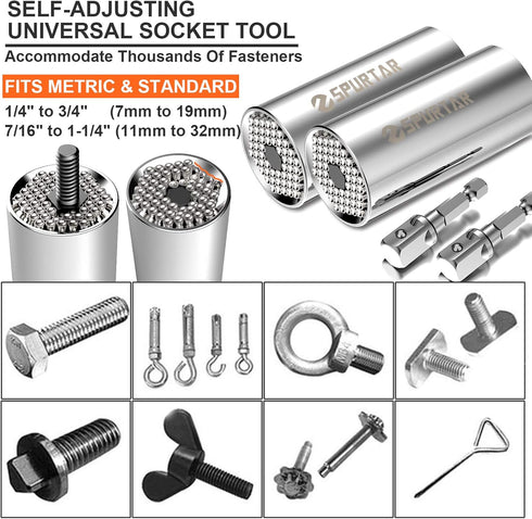 Spurtar Universal Socket Set (11-32mm 7-19mm) Multi-Function Tool, 4Pcs Set for Unscrewing Bolts