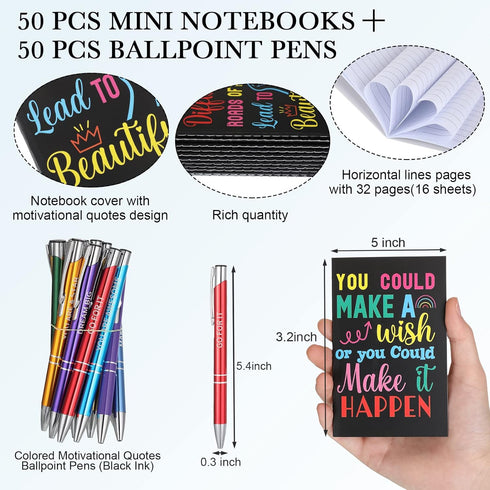 Sabary 100 Pcs Inspirational Notepads, Mini Motivational Pocket Notebooks, Ballpoint Pens Sets for School Office