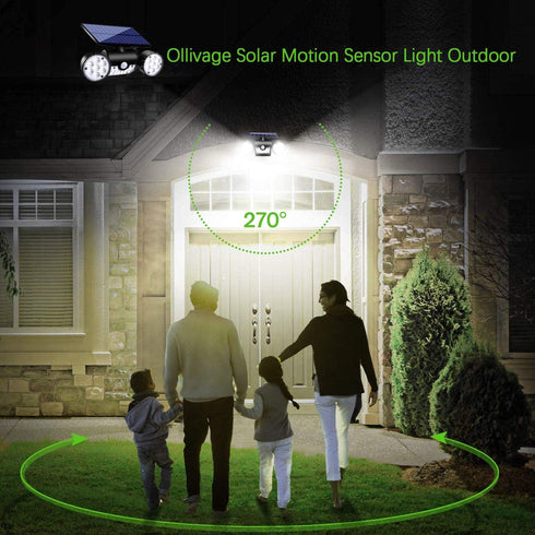 30 IP65 360 2 Pack Outdoor Solar Lights, LED Solar Security Lights with Motion Sensor Dual Head Spotlights Waterproof