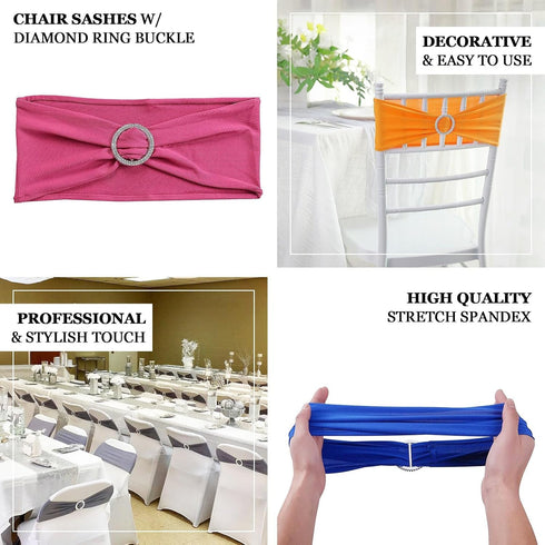 5 Pack Tableclothsfactory Sage Green Stretch Spandex Chair Sash with Silver Diamond Sash Pin Banquet Chair Band