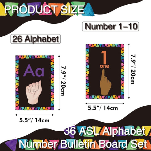 Sign Language Bulletin Board Letters - 36 ASL Alphabet Learning Cards Set for Classroom Decor, Kindergarten, Daycare