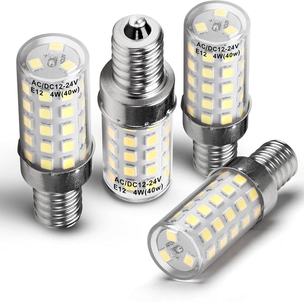 12V 40W E12 LED Candelabra Light Bulbs 4W Daylight White 6000K 450Lm Low Voltage AC12-24V/DC10-30V for RV Camper Marine