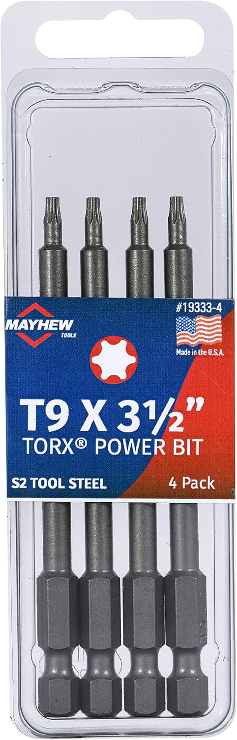 Mayhew Tools 19333-4 USA Torx Power Bit T9 x 3.5", 4-Pack for Power Tools