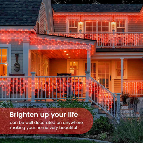 33FT 360L 8 60 Hopolon LED Icicle String Lights - Outdoor, Waterproof, Modes, With Drops - Curtain Lights