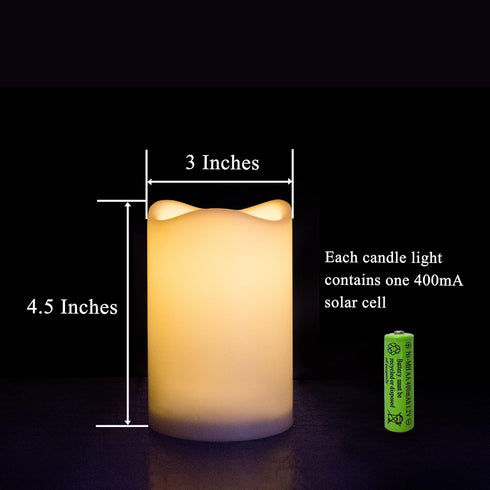 Solar Candles Outdoor Waterproof, 3" x 4.5" Ivory White Flameless LED Pillar Candles with Dusk to Dawn Light Sensor